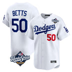 Los Angeles Dodgers #50 Mookie Betts Player White Fotopoulosg World Series Limited Home Stitched Jerseys