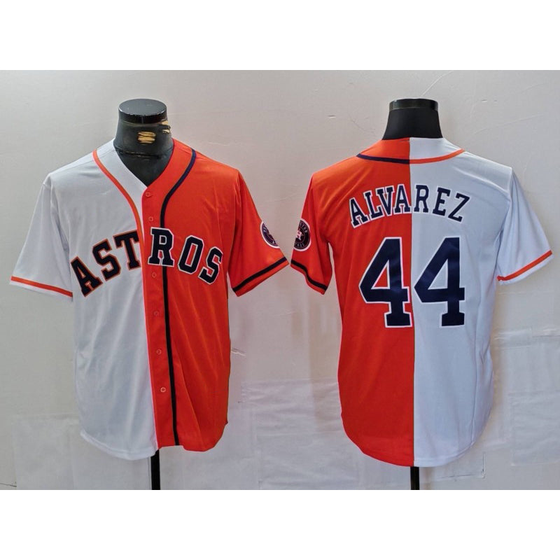 Houston Astros #44 Yordan Alvarez White Orange Fotopoulosg Split Stitched Jersey