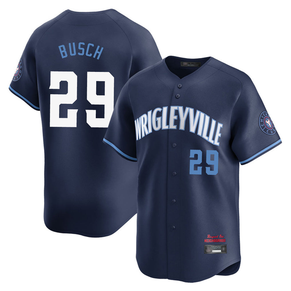 Chicago Cubs #29 Michael Busch Player Navy Fotopoulosg City Connect Limited Home Stitched Jerseys