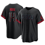 Cincinnati Reds #14 Pete Rose Player Black Fotopoulosg City Connect Home Game Stitched Jerseys
