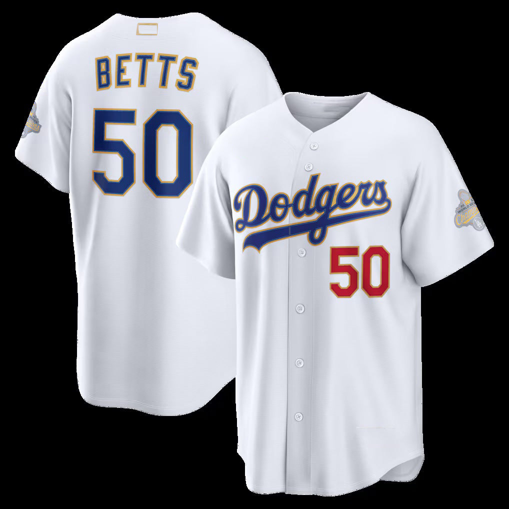 Los Angeles Dodgers #50 Mookie Betts White Fotopoulosg 2026 Gold Collection Stadium Jersey