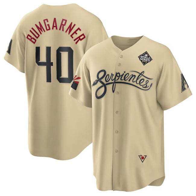 Arizona Diamondbacks #40 Madison Bumgarner Gold Fotopoulosg 2023 World Series City Connect Cool Base Stitched Jersey
