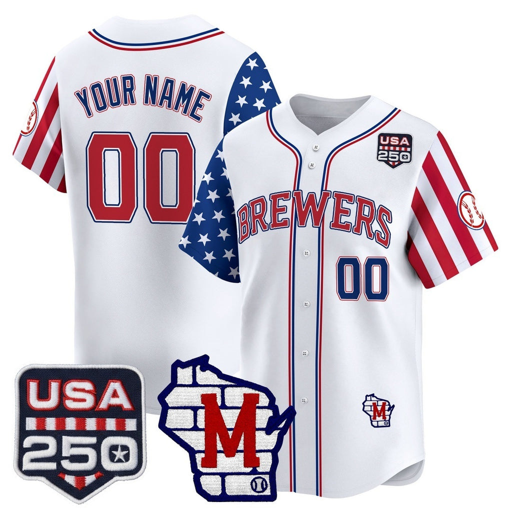 Custom Milwaukee Brewers America 250 Edition Vapor Premier Limited White Fotopoulosg Stitched Jerseys