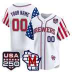 Custom Milwaukee Brewers America 250 Edition Vapor Premier Limited White Fotopoulosg Stitched Jerseys