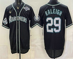 Seattle Mariners #29 Cal Raleigh 50th Black Fotopoulosg Out Style Vapor Premier Limited Jersey
