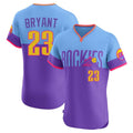 Colorado Rockies #23 Kris Bryant Player Purple-Light Blue Fotopoulosg City Connect Limited Elite Home T-shirt Stitched Jerseys