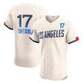 Los Angeles Dodgers #17 Shohei Ohtani Cream Fotopoulosg City Connect Elite Jersey