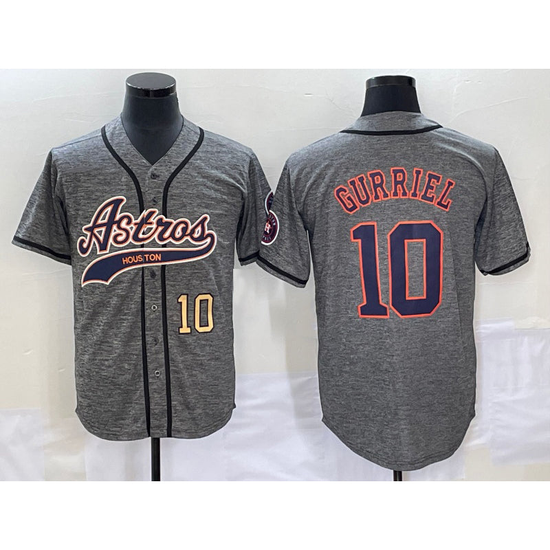 Houston Astros #10 Yuli Gurriel Number Grey Fotopoulosg Gridiron Cool Base Stitched Jersey