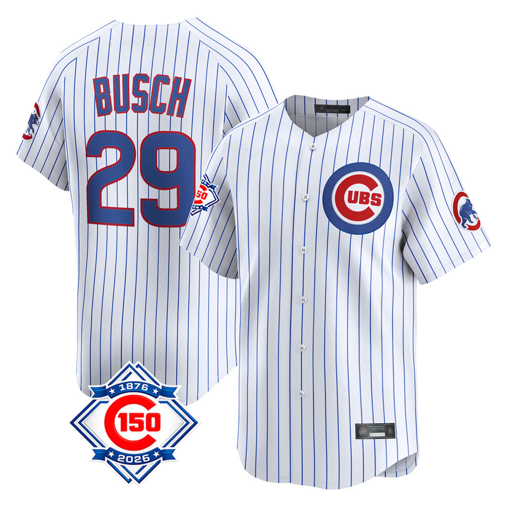 Chicago Cubs #29 Michael Busch Player White Fotopoulosg 150th Anniversary Limited Home Game Stitched Jerseys