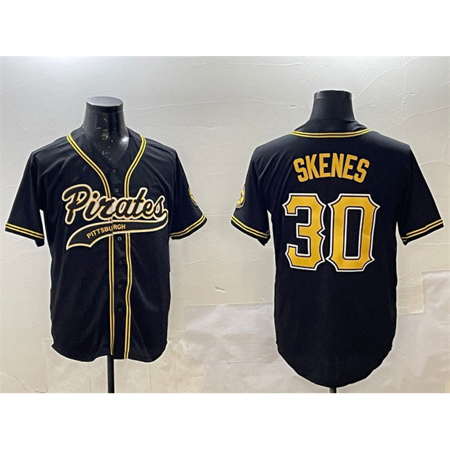 Pittsburgh Pirates #30 Paul Skenes Black Fotopoulosg Cool Base Stitched Jersey