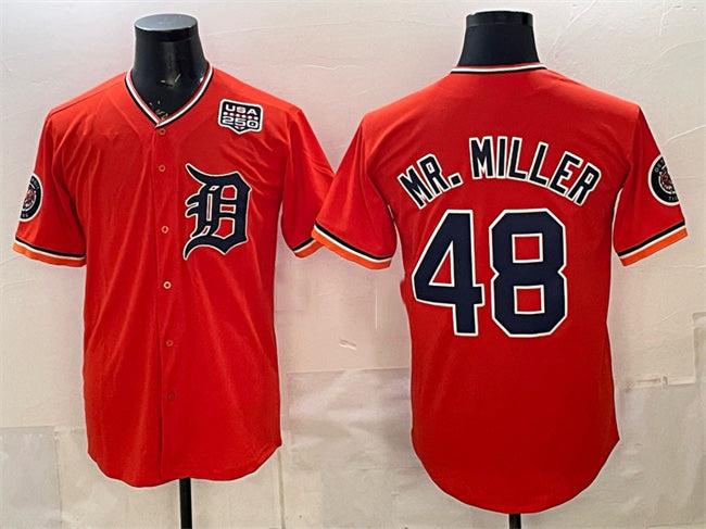 Detroit Tigers #48 Mr. Miller Orange Fotopoulosg 2026 Alternate USA 250' Patch Vapor Premier Limited Stitched Jersey
