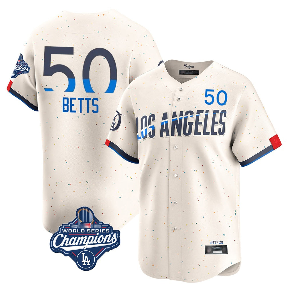 Los Angeles Dodgers #50 Mookie Betts Player Cream Fotopoulosg World Series Meet City Connect Limited Home Stitched Jerseys