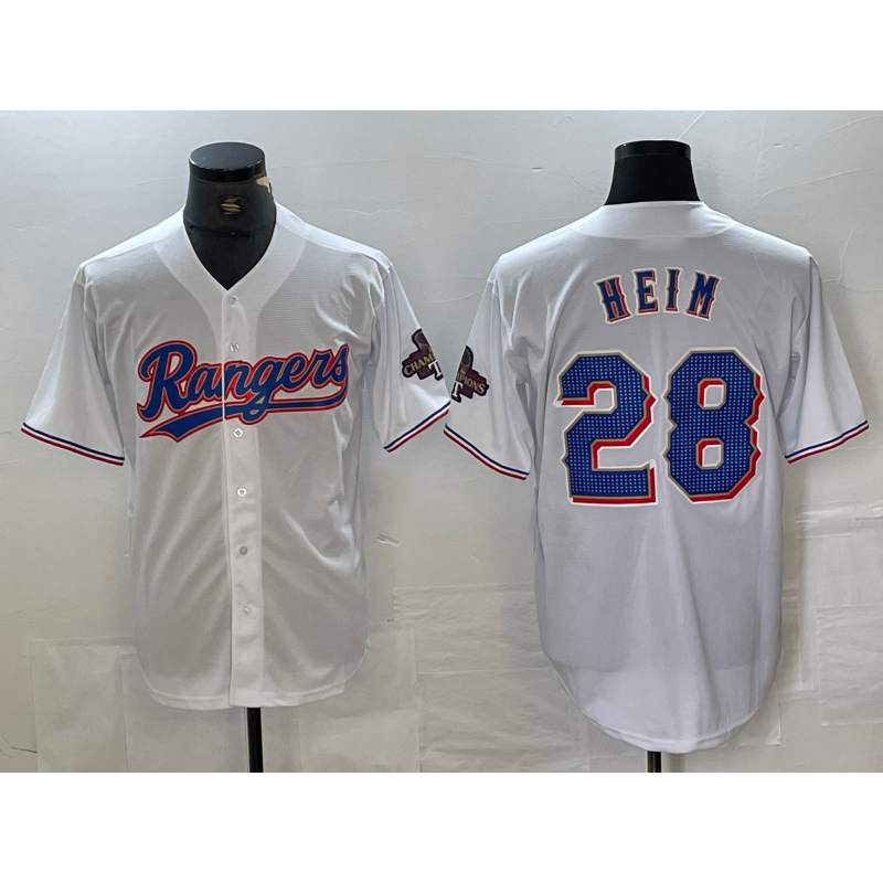 Texas Rangers #28 Jonah Heim White Fotopoulosg 2023 World Series Champions Cool Base Jersey