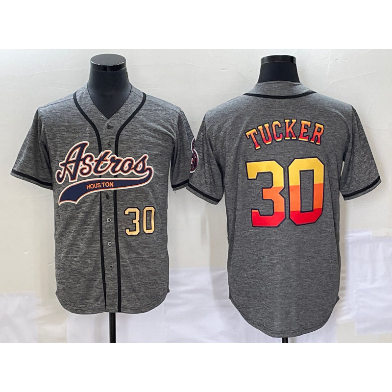 Houston Astros #30 Kyle Tucker Number Grey Fotopoulosg Gridiron Cool Base Stitched Jersey