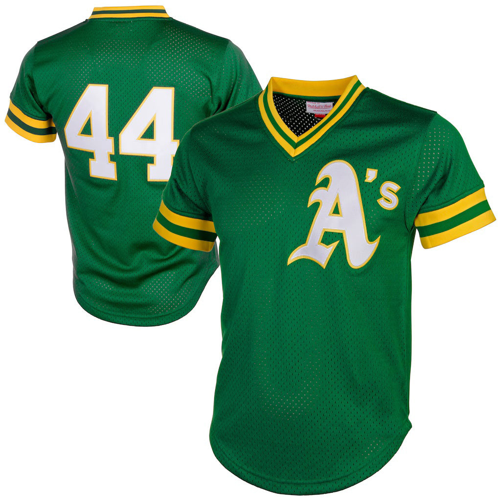 Oakland Athletics #44 Reggie Jackson Mitchell & Ness Green Fotopoulosg Authentic Batting Practice Jersey