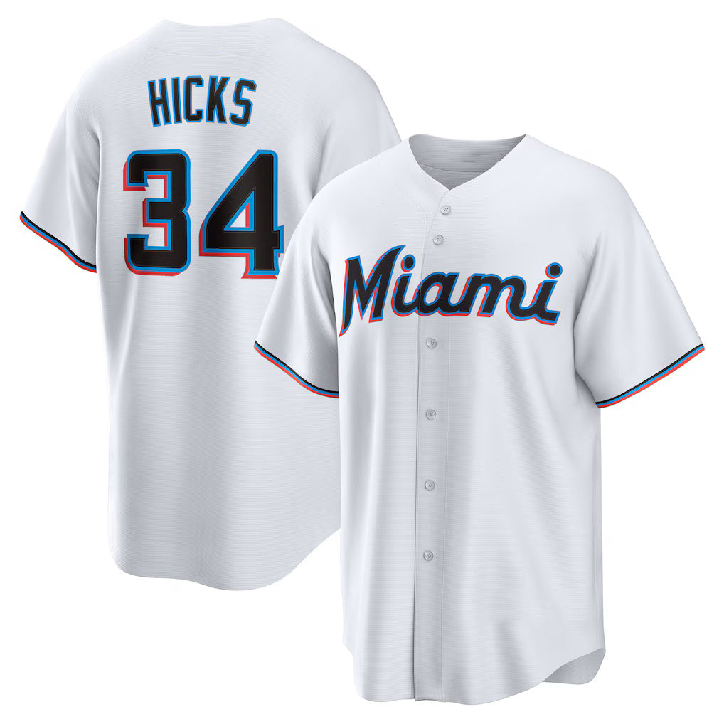 Miami Marlins #34 Liam Hicks White Fotopoulosg Home Replica Jersey