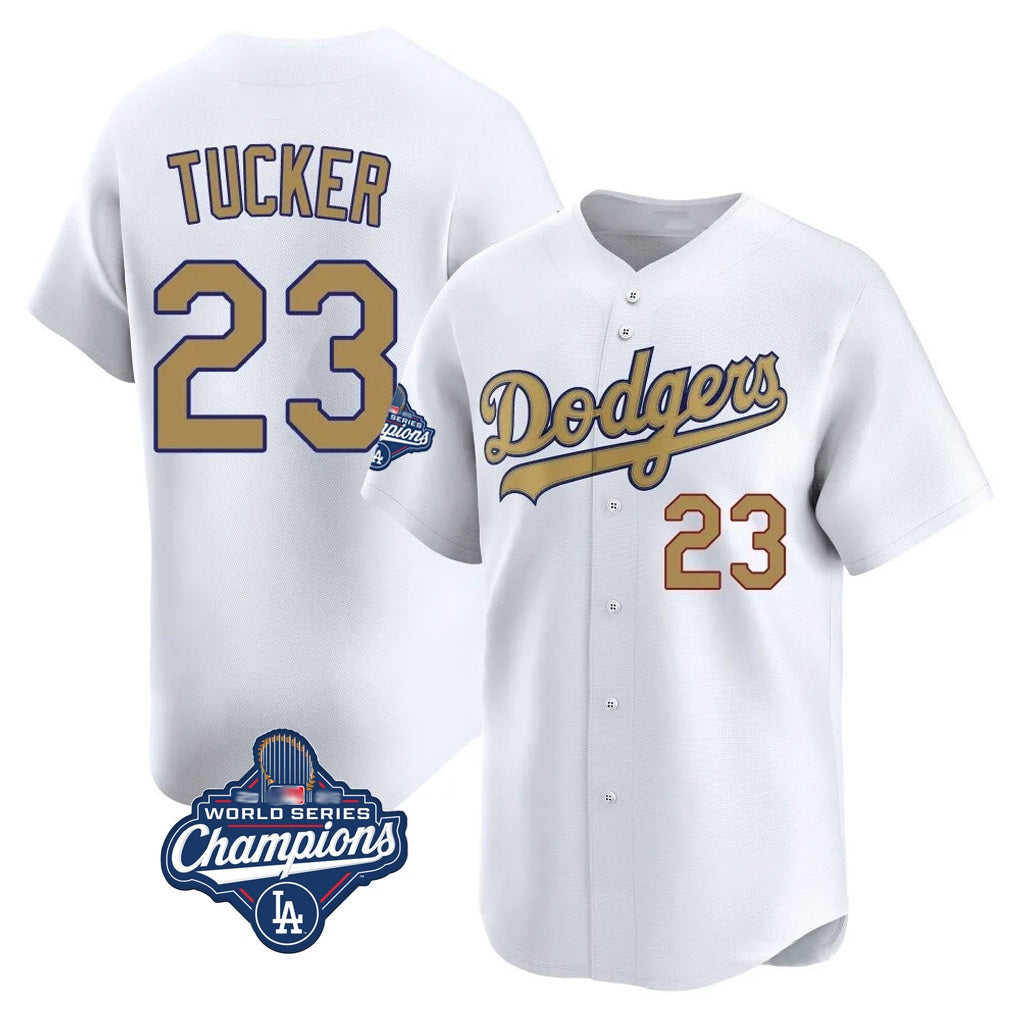 Los Angeles Dodgers #23 Kyle Tucker Player White Gold Fotopoulosg World Series Meet Collection Limited Home Stitched Jerseys