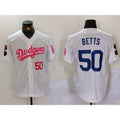 Los Angeles Dodgers #50 Mookie Betts White Pink Fotopoulosg Vin & Kobe Patch Stitched Jersey 2