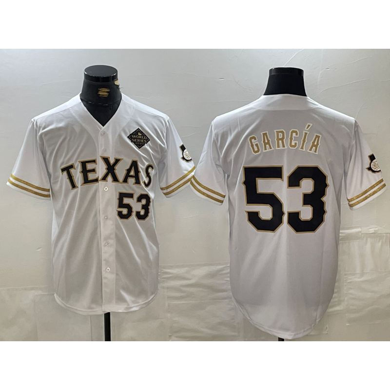 Texas Rangers #53 Adolis Garcia Number White Fotopoulosg Gold Cool Base Stitched Jersey
