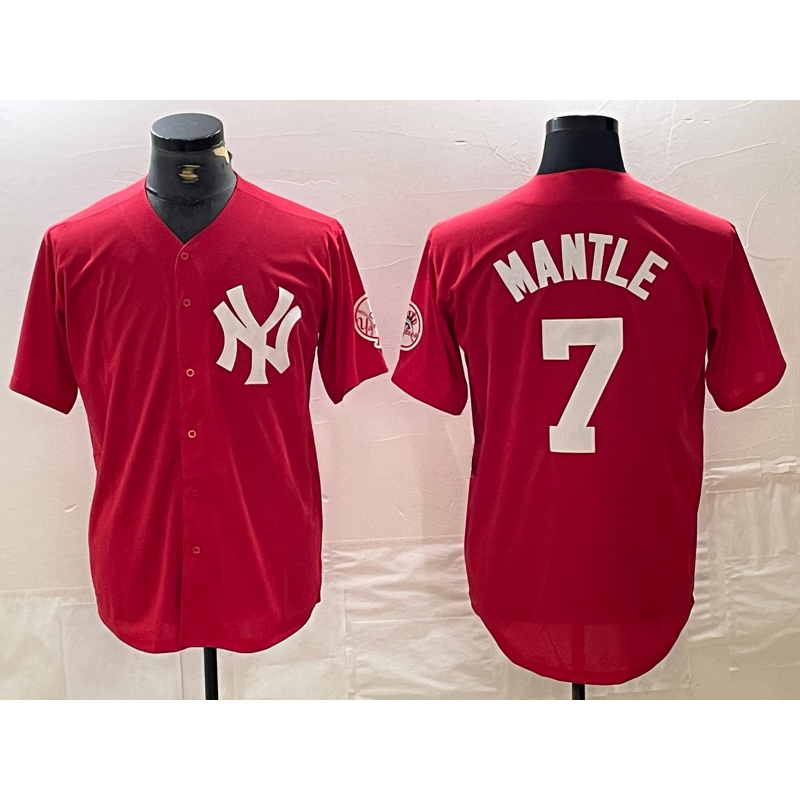 New York Yankees #7 Mickey Mantle Red Fotopoulosg Fashion Cool Base Jersey