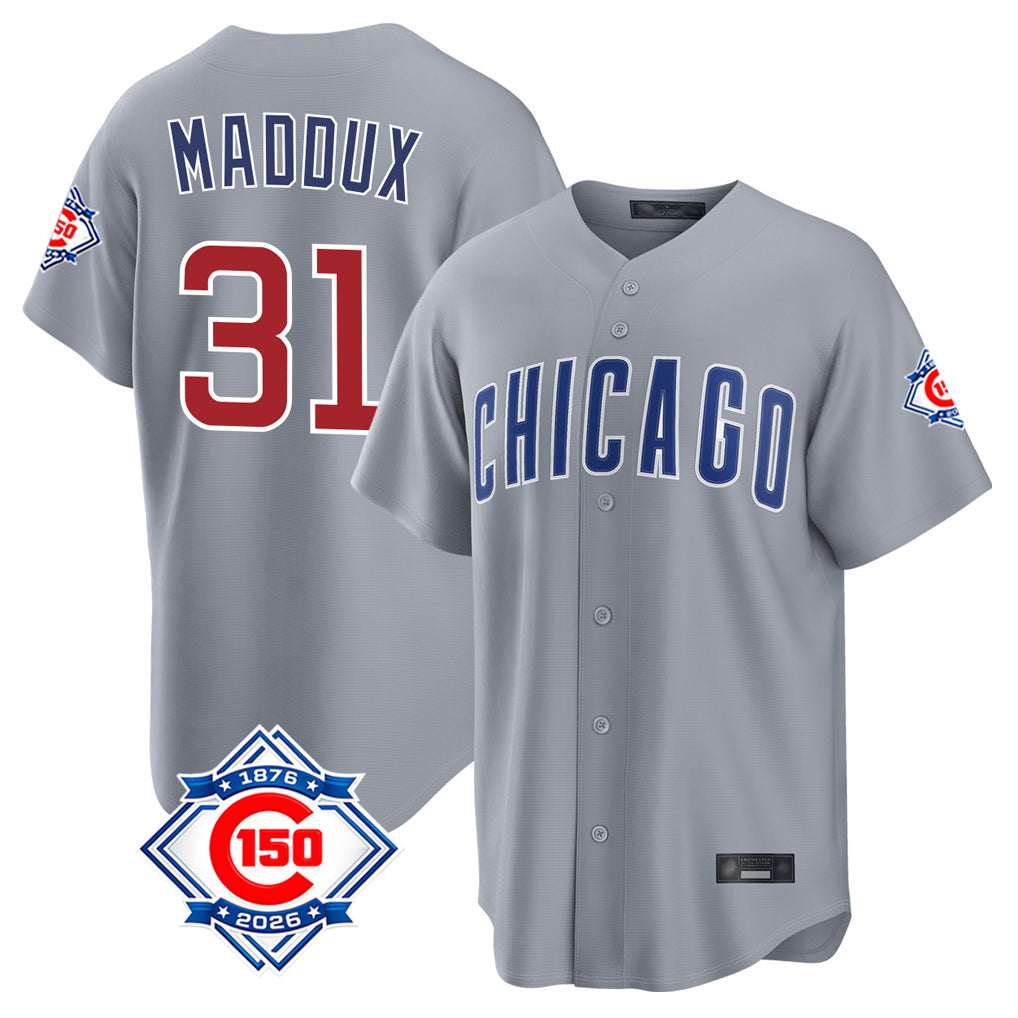 Chicago Cubs #31 Greg Maddux Player Gray Fotopoulosg 150th Anniversary Home Game Stitched Jerseys