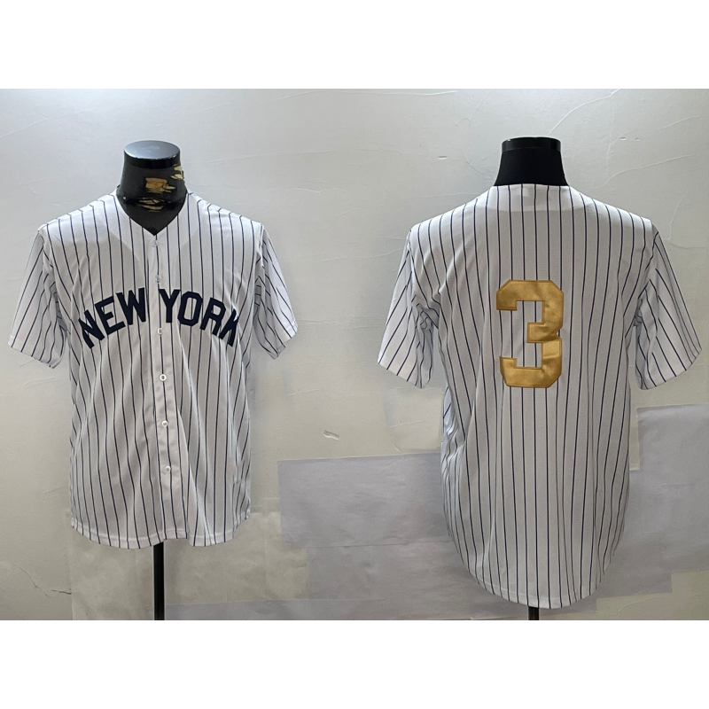 New York Yankees #3 Babe Ruth White Fotopoulosg Pinstripe Without Name Fashion Cool Base Jersey 2