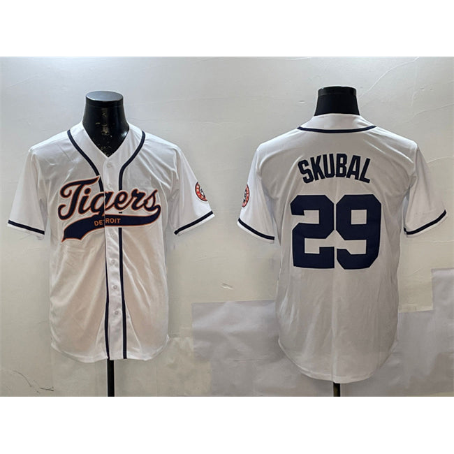 Detroit Tigers #29 Tarik Skubal White Fotopoulosg With Patch Cool Base Stitched Jersey