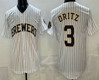 Milwaukee Brewers #3 Joey Ortiz White Fotopoulosg Cool Base Jersey