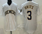 Milwaukee Brewers #3 Joey Ortiz White Fotopoulosg Cool Base Jersey