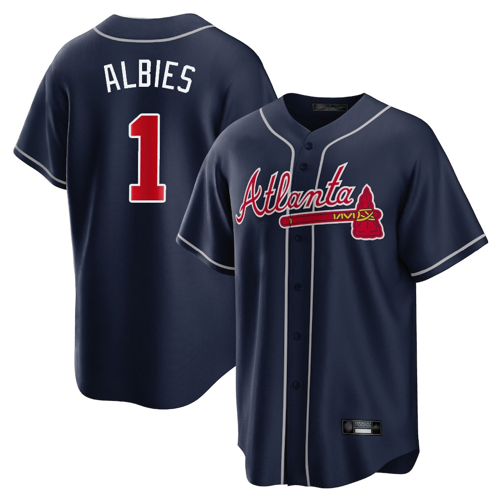 Atlanta Braves #1 Ozzie Albies Player Navy Fotopoulosg Home Game Stitched Jerseys