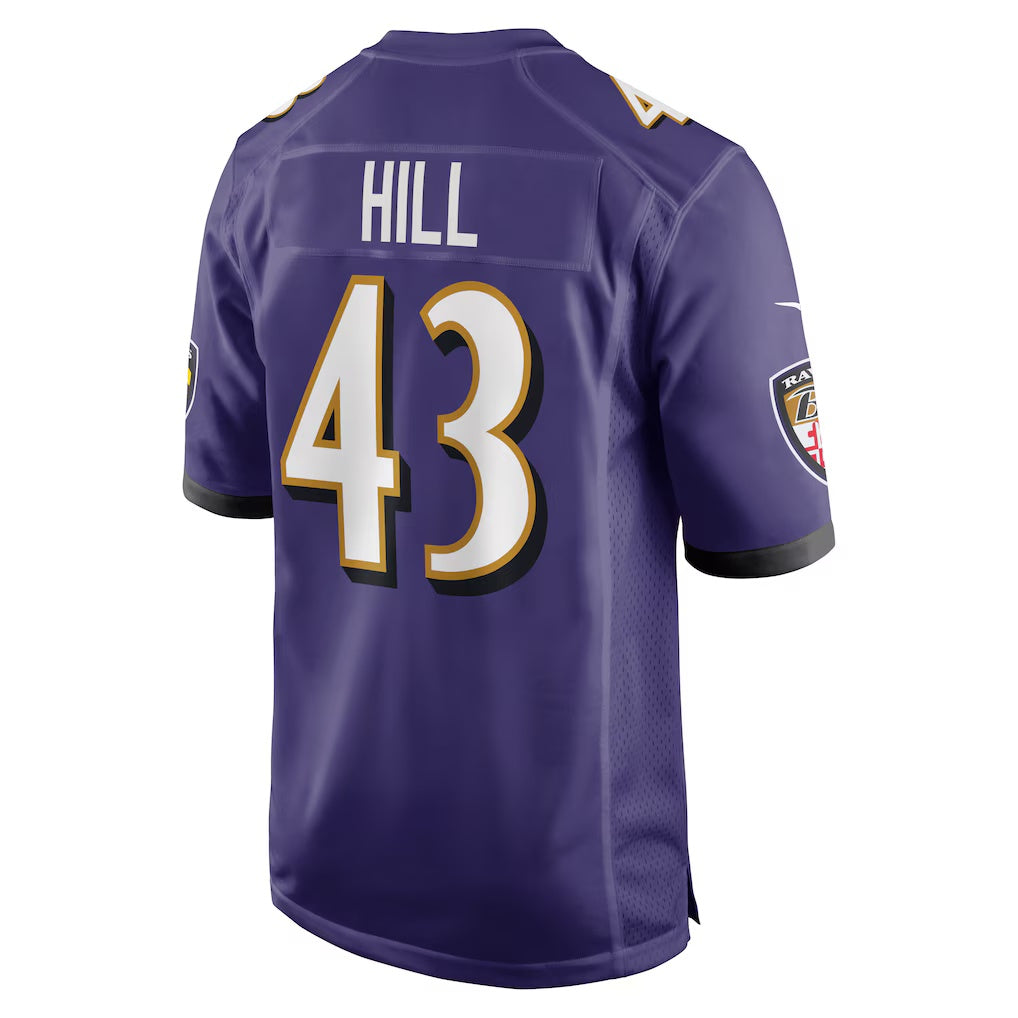 B.Ravens #43 Justice Hill Purple Fotopoulosg Game Jersey
