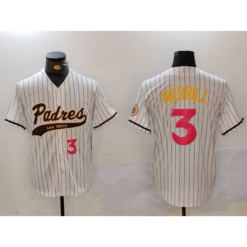 San Diego Padres #3 Jackson Merrill white Fotopoulosg Cool Base Stitched Jerseys