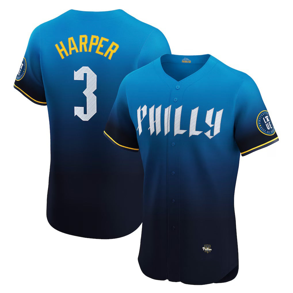 Philadelphia Phillies #3 Bryce Harper Navy Fotopoulosg City Connect Elite Jersey