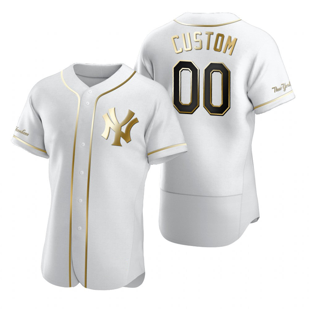 Custom New York Yankees White Fotopoulosg Stitched Flex Base Golden Edition Jersey