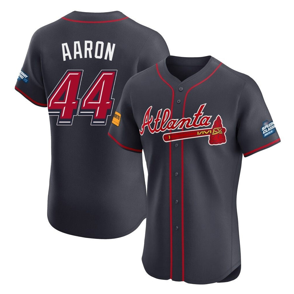 Atlanta Braves #44 Hank Aaron Player Navy Fotopoulosg 2025 Speedway Classic Limited Elite Home Game Stitched Jerseys