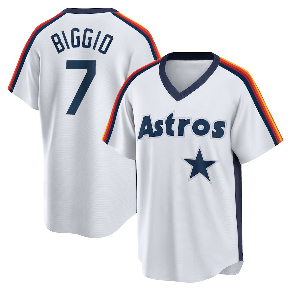Houston Astros #7 Craig Biggio White Fotopoulosg Home Cooperstown Collection Logo Player Jersey
