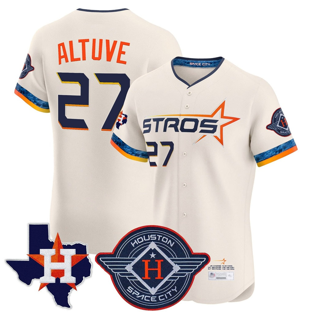 Houston Astros #27 Jose Altuve Player Cream Fotopoulosg City Connect Texas Patch Vapor Premier Limited Elite Home Stitched Jerseys