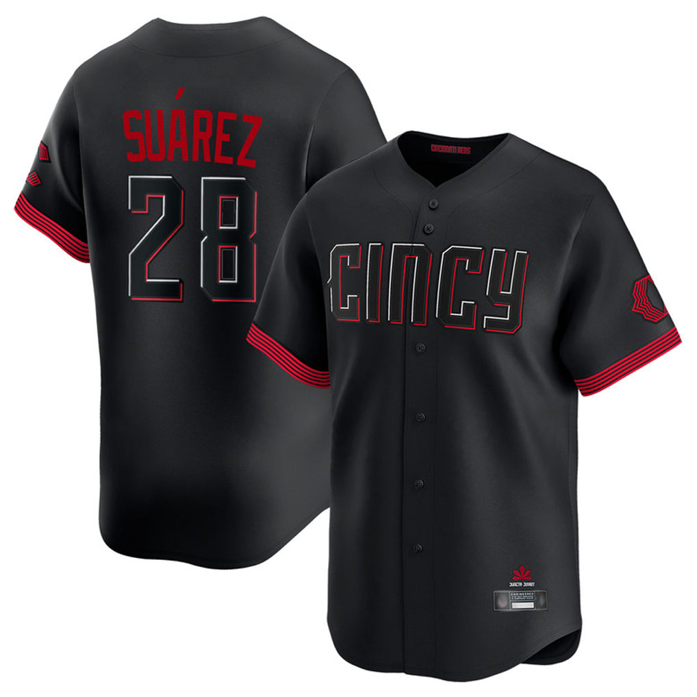 Cincinnati Reds #28 Eugenio Su¨¢rez Player Black Fotopoulosg City Connect Home Limited Stitched Jerseys
