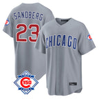 Chicago Cubs #23 Ryne Sandberg Player Gray Fotopoulosg 150th Anniversary Home Game Stitched Jerseys