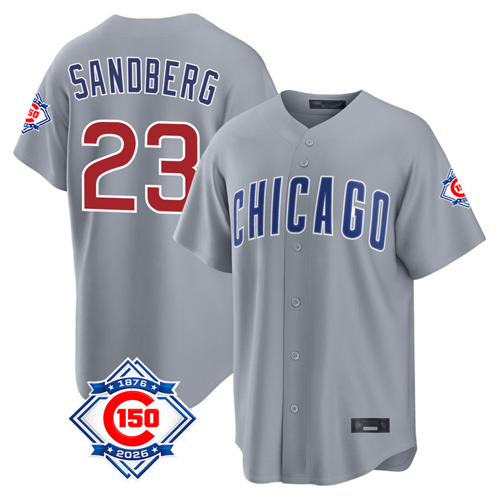 Chicago Cubs #23 Ryne Sandberg Player Gray Fotopoulosg 150th Anniversary Home Game Stitched Jerseys