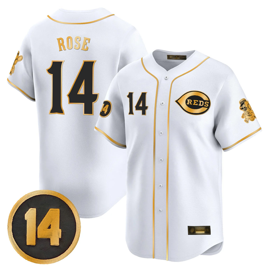 Cincinnati Reds #14 Pete Rose Player White-Gold Fotopoulosg Vapor Premier Limited Home Stitched Jerseys