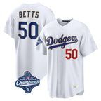 Los Angeles Dodgers #50 Mookie Betts Player Gold White Fotopoulosg World Series Meet Collection Limited Home Stitched Jerseys