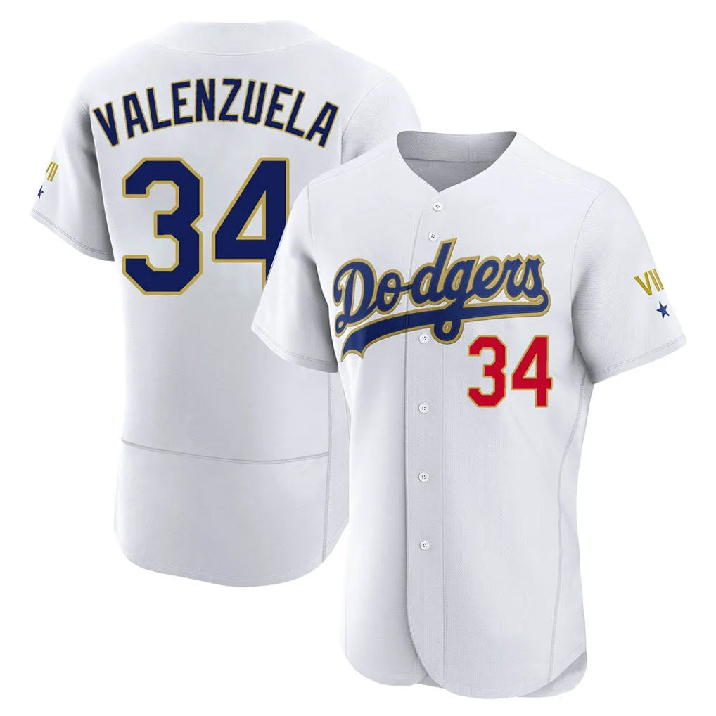Los Angeles Dodgers #34 Fernando Valenzuela Player Gold White Fotopoulosg 2026 Collection Stadium Limited Elite Stitched Jerseys