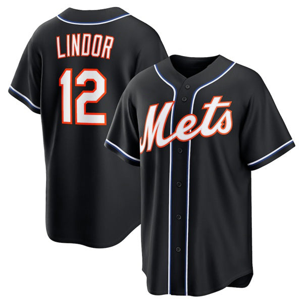 New York Mets #12 Francisco Lindor 2026 Black Fotopoulosg Out Stitched Jersey