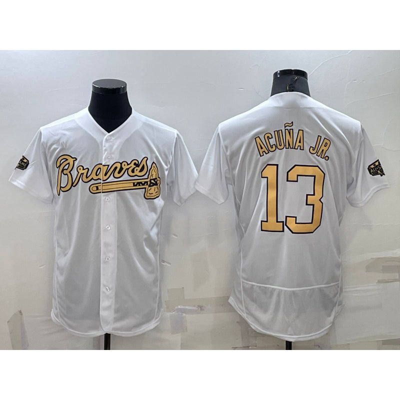 Atlanta Braves #13 Ronald Acuna Jr White Fotopoulosg 2022 All Star Stitched Flex Base Jersey