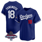Los Angeles Dodgers #18 Yoshinobu Yamamoto Royal Fotopoulosg 2024 World Series Champions Alternate Limited Stitched Jersey