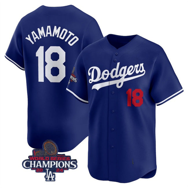 Los Angeles Dodgers #18 Yoshinobu Yamamoto Royal Fotopoulosg 2024 World Series Champions Alternate Limited Stitched Jersey