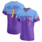 Colorado Rockies #7 Matt Holliday Player Purple-Light Blue Fotopoulosg City Connect Limited Elite Home T-shirt Stitched Jerseys