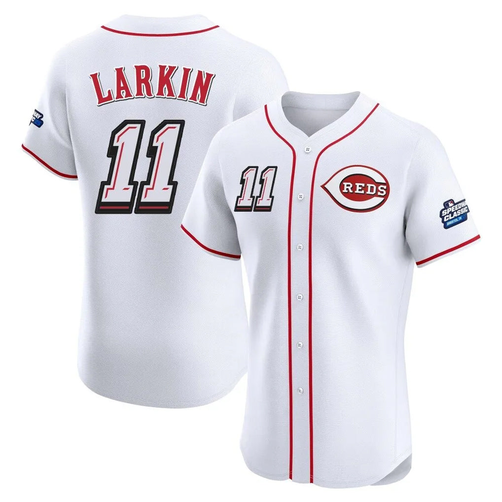 Cincinnati Reds #11 Barry Larkin Player White Fotopoulosg Speedway Classic Limited Elite Home Stitched Jerseys