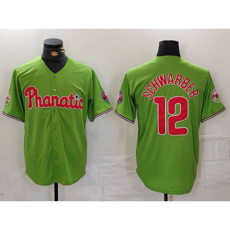 Philadelphia Phillies #12 Kyle Schwarber Green Fotopoulosg With Patch Stitched Cool Base Jersey
